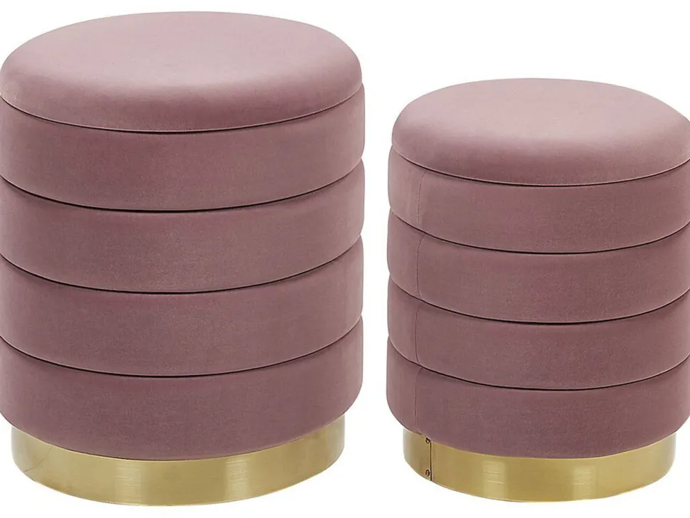 Pouf Samtstoff Mit Stauraum Rosa 2Er Set Garland