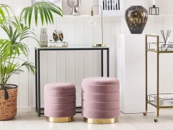 Pouf Samtstoff Mit Stauraum Rosa 2Er Set Garland