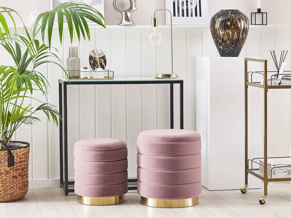 Pouf Samtstoff Mit Stauraum Rosa 2Er Set Garland