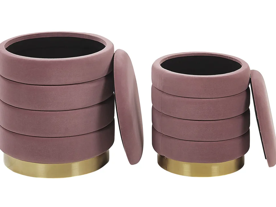Pouf Samtstoff Mit Stauraum Rosa 2Er Set Garland