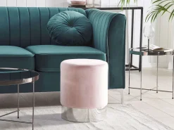 Pouf Samtstoff Rosa / Silber 36 Cm Rund Brigitte