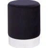 Pouf Samtstoff Schwarz / Silber 36 Cm Rund Brigitte