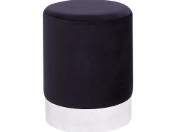 Pouf Samtstoff Schwarz / Silber 36 Cm Rund Brigitte