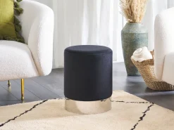Pouf Samtstoff Schwarz / Silber 36 Cm Rund Brigitte