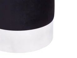 Pouf Samtstoff Schwarz / Silber 36 Cm Rund Brigitte