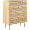 Rattan 4 Schubladen Kommode Helles Holz Perote