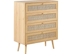 Rattan 4 Schubladen Kommode Helles Holz Perote