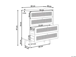 Rattan 4 Schubladen Kommode Helles Holz Perote