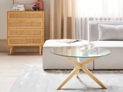 Rattan 4 Schubladen Kommode Helles Holz Perote