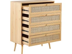Rattan 4 Schubladen Kommode Helles Holz Perote