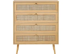 Rattan 4 Schubladen Kommode Helles Holz Perote