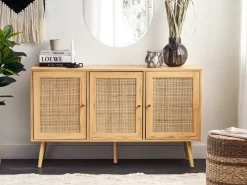 Rattan 3 Turen Sideboard Helles Holz Perote