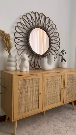 Rattan 3 Turen Sideboard Helles Holz Perote