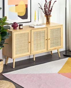 Rattan 3 Turen Sideboard Helles Holz Perote