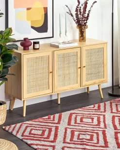 Rattan 3 Turen Sideboard Helles Holz Perote