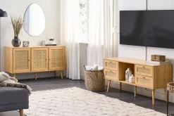 Rattan 3 Turen Sideboard Helles Holz Perote
