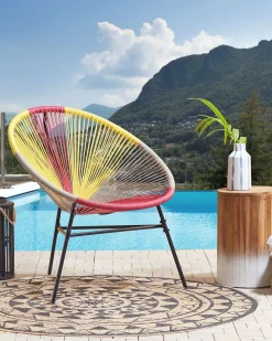 Rattanstuhl Kunststoff Rosa / Gelb / Beige O 76 Cm Acapulco