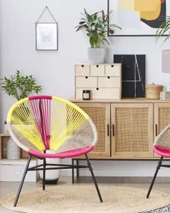 Rattanstuhl Kunststoff Rosa/Gelb/Beige 2Er Set O 76 Cm Acapulco