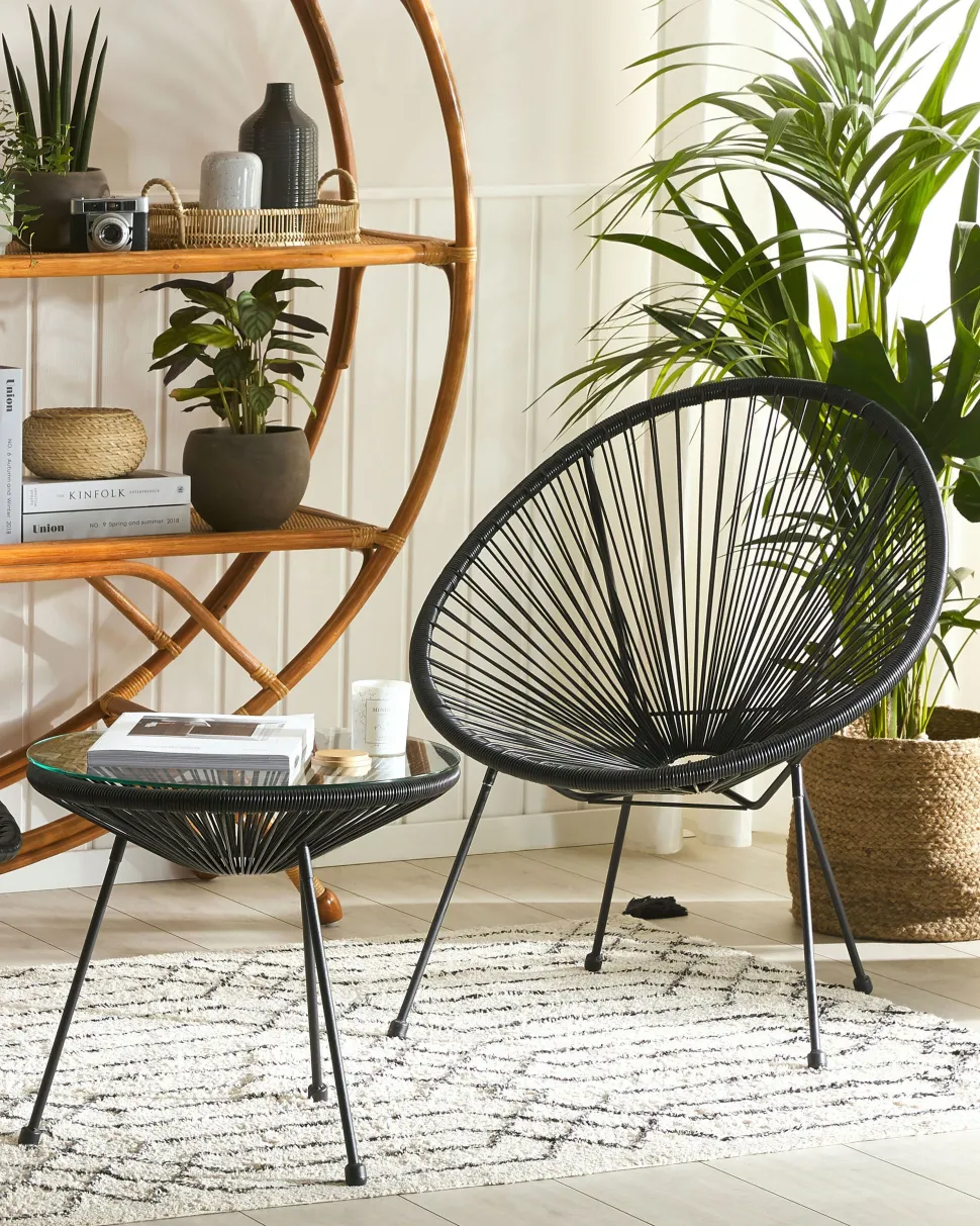 Rattanstuhl Kunststoff Schwarz 2Er Set O 70 Cm Acapulco Ii