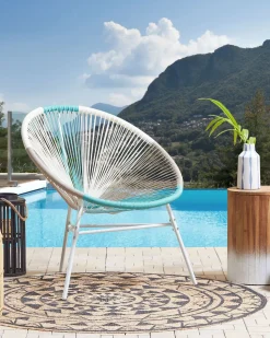 Rattanstuhl Kunststoff Weis / Beige / Turkis O 76 Cm Acapulco