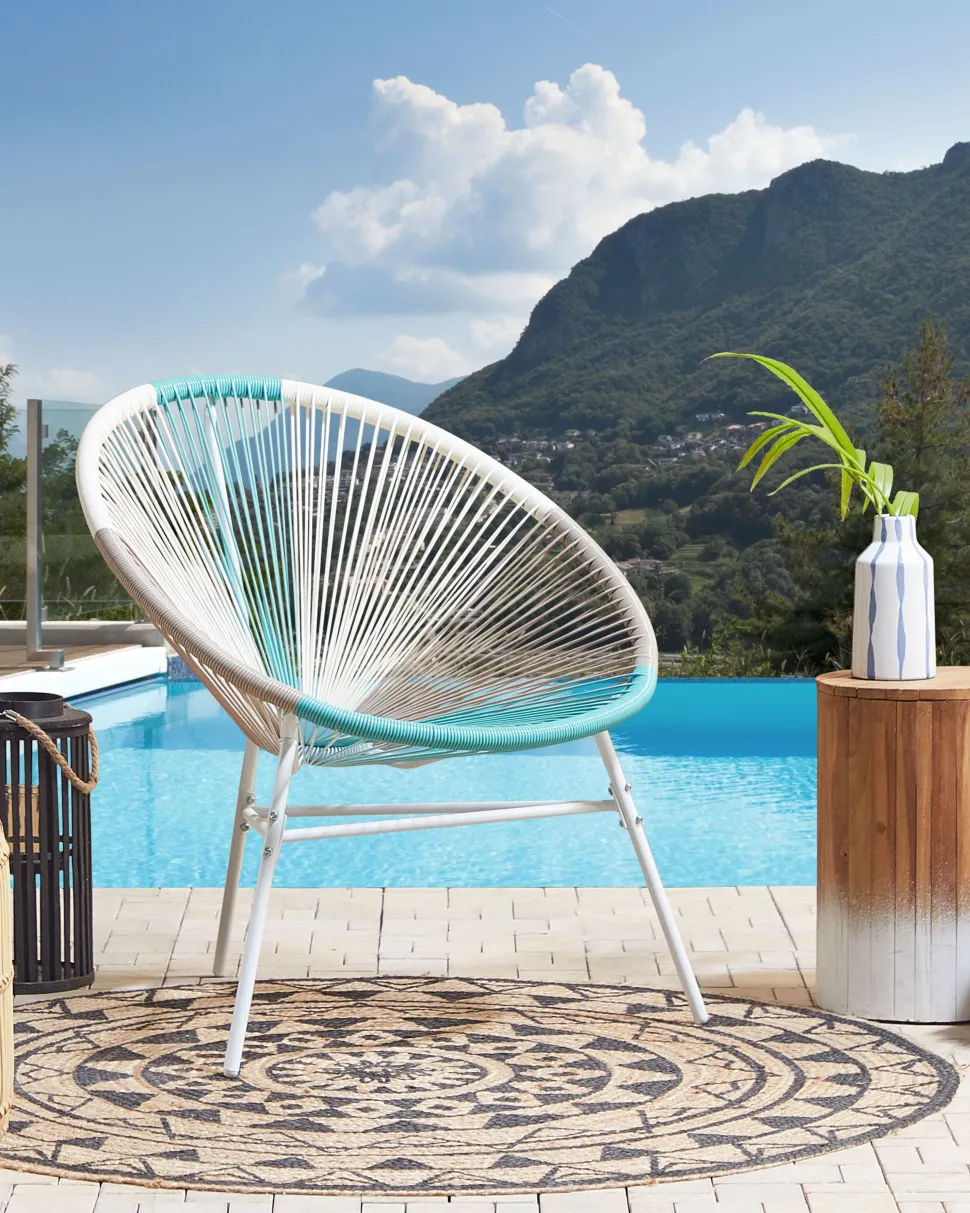 Rattanstuhl Kunststoff Weis / Beige / Turkis O 76 Cm Acapulco