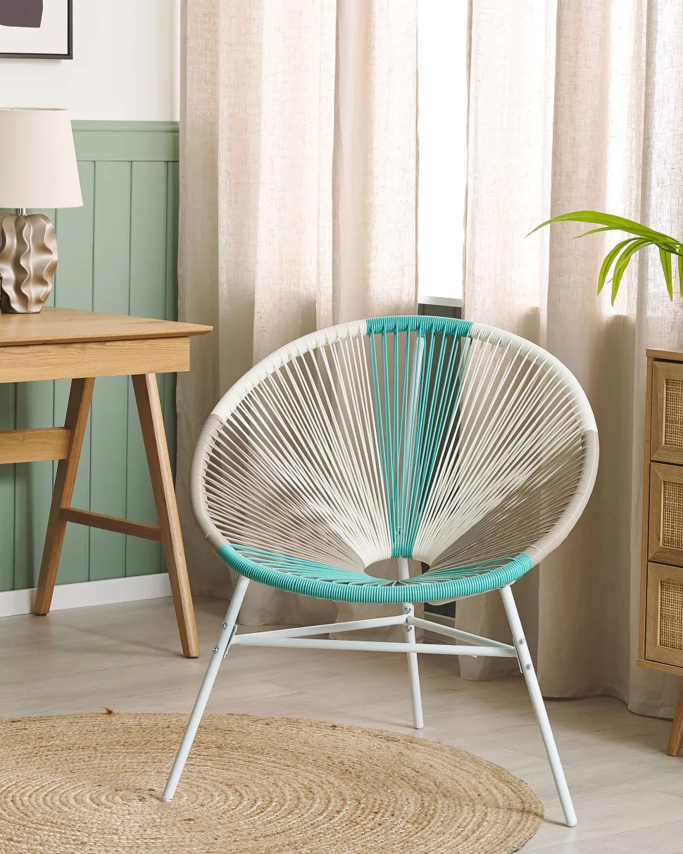 Rattanstuhl Kunststoff Weis / Beige / Turkis O 76 Cm Acapulco