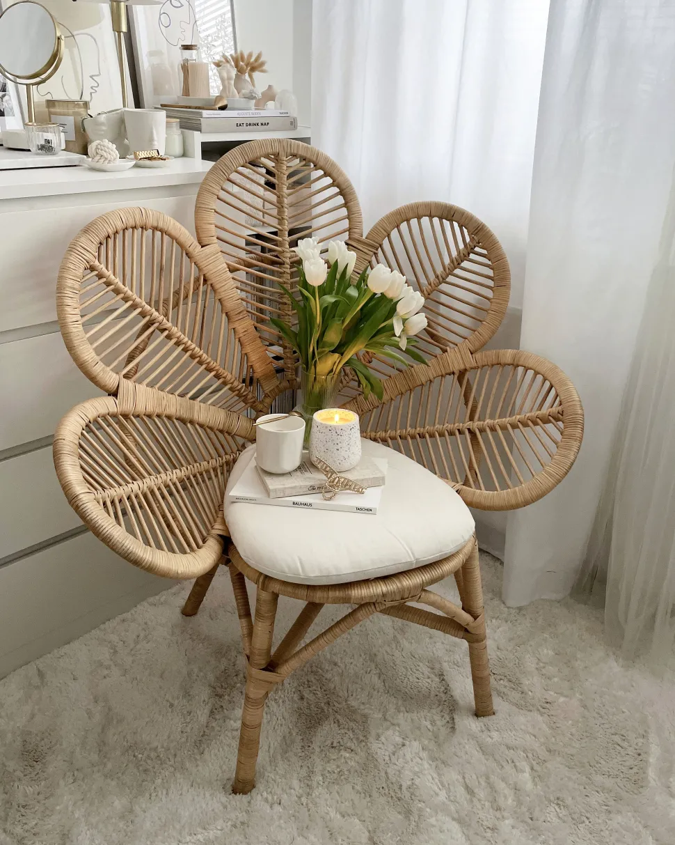 Rattanstuhl Naturlich Auflage Beige Pfauform Florentine