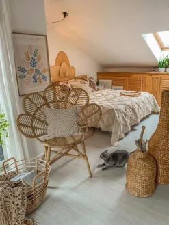 Rattanstuhl Naturlich Auflage Beige Pfauform Florentine