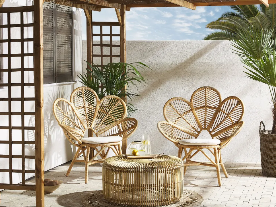 Rattanstuhl Naturlich Auflage Beige Pfauform Florentine