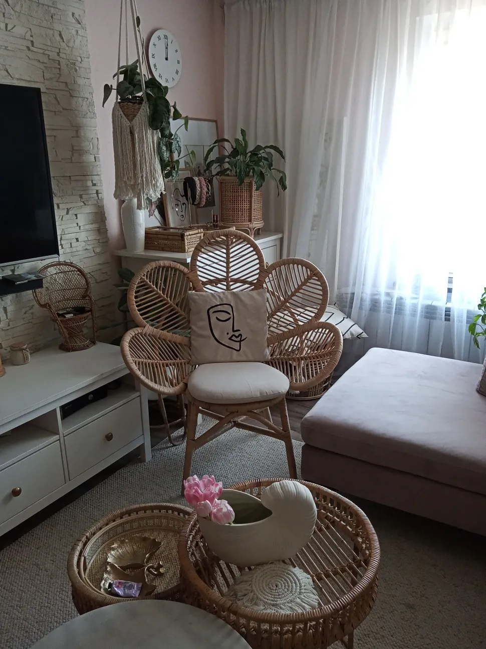 Rattanstuhl Naturlich Auflage Beige Pfauform Florentine