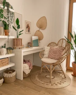 Rattanstuhl Naturlich Auflage Beige Pfauform Florentine