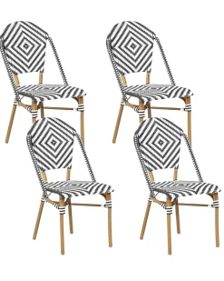 Rattanstuhl Schwarz / Weis 4Er Set Rifreddo