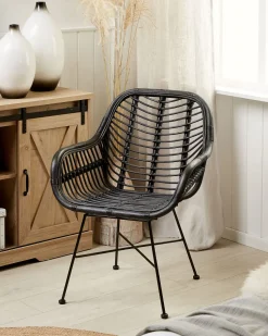 Rattanstuhl Schwarz Canora