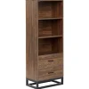 Regal Dunkler Holzfarbton / Schwarz Mit 3 Fachern Und 2 Schubladen Delta
