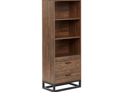 Regal Dunkler Holzfarbton / Schwarz Mit 3 Fachern Und 2 Schubladen Delta