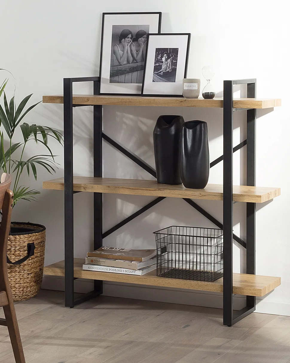 Regal Heller Holzfarbton / Schwarz 3 Facher 111 X 111 X 35 Cm Timber
