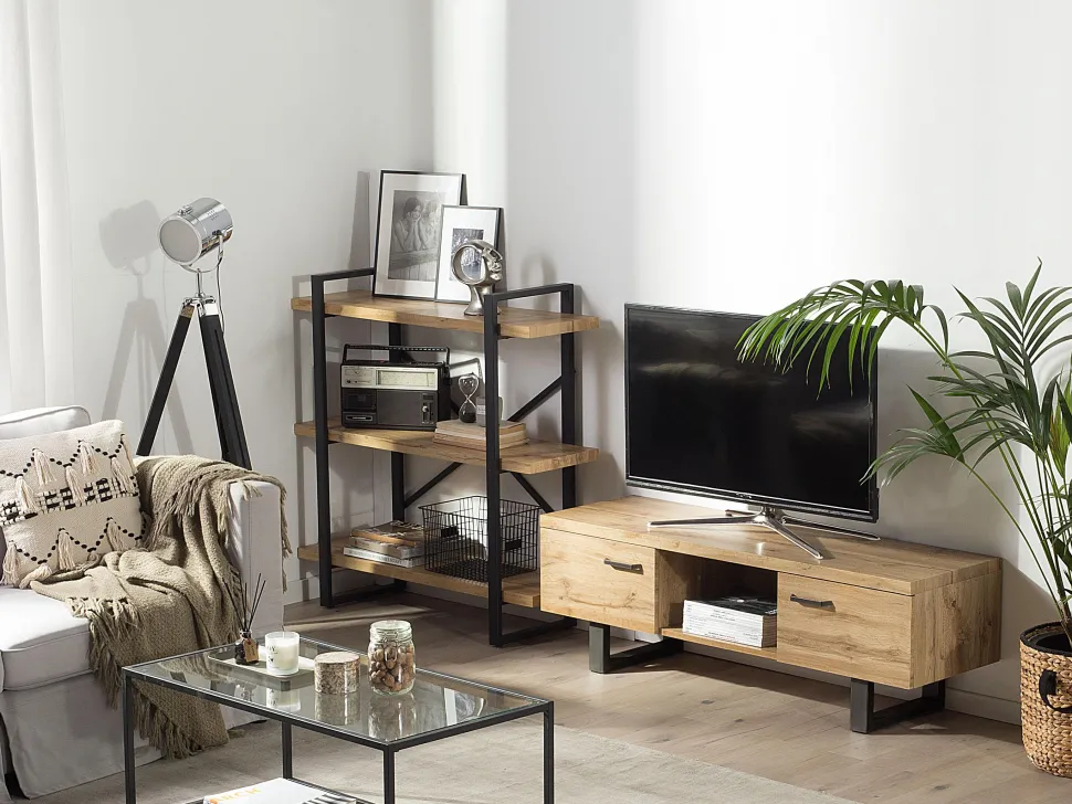 Regal Heller Holzfarbton / Schwarz 3 Facher 111 X 111 X 35 Cm Timber