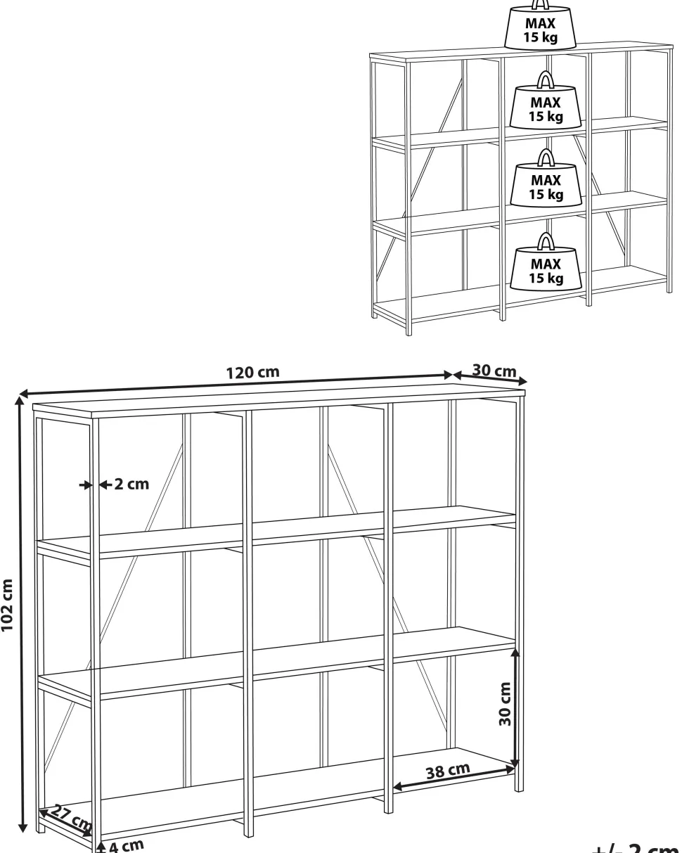 Regal Schwarz / Dunkler Holzfarbton 3 Facher Rhode
