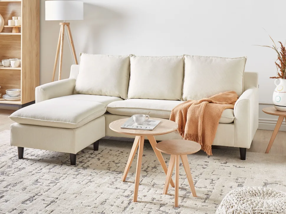 Reversible Fabric Corner Sofa Beige Elvenes