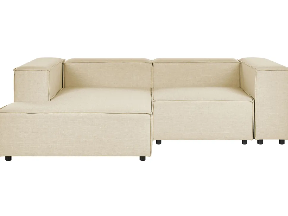 Right Hand 2 Seater Modular Linen Corner Sofa Beige Aprica