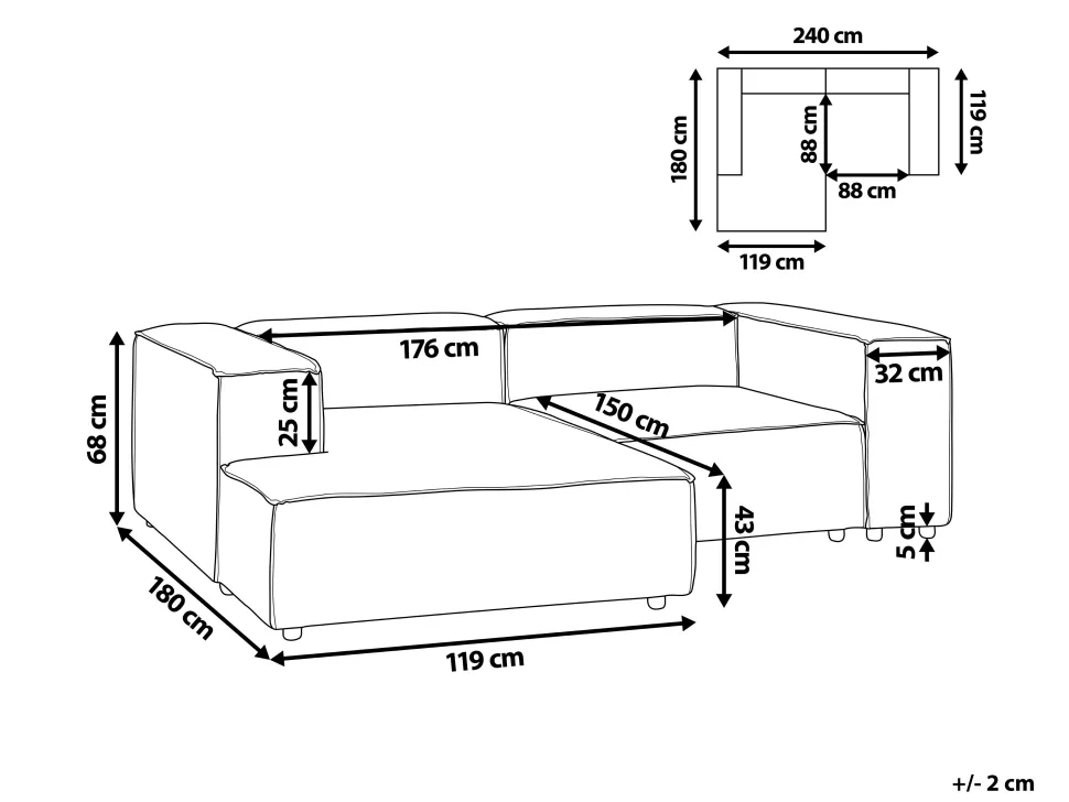 Right Hand 2 Seater Modular Linen Corner Sofa Beige Aprica
