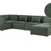 Right Hand 5 Seater Modular Jumbo Cord Corner Sofa With Ottoman Dark Green Lemvig