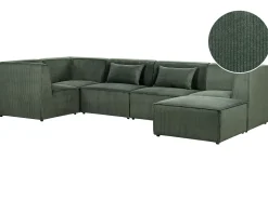 Right Hand 5 Seater Modular Jumbo Cord Corner Sofa With Ottoman Dark Green Lemvig