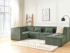 Right Hand 5 Seater Modular Jumbo Cord Corner Sofa With Ottoman Dark Green Lemvig