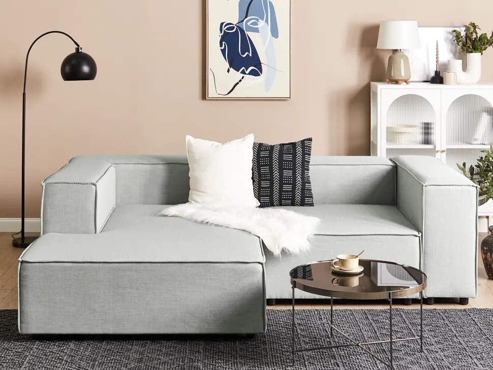 Right Hand 2 Seater Modular Linen Corner Sofa Grey Aprica