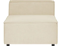 Right Hand 3 Seater Modular Linen Corner Sofa With Ottoman Beige Aprica