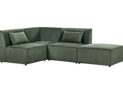 Right Hand 3 Seater Modular Jumbo Cord Corner Sofa With Ottoman Dark Green Lemvig
