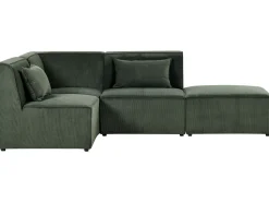 Right Hand 3 Seater Modular Jumbo Cord Corner Sofa With Ottoman Dark Green Lemvig