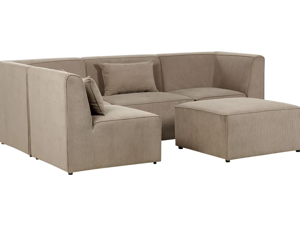 Right Hand 4 Seater Modular Jumbo Cord Corner Sofa With Ottoman Taupe Lemvig