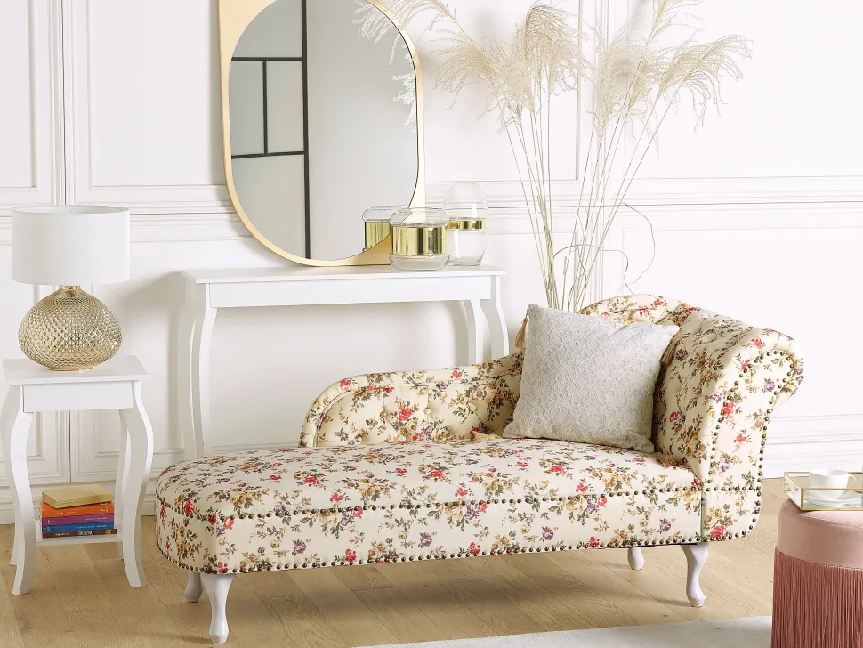 Right Hand Chaise Lounge Flower Print Beige Nimes